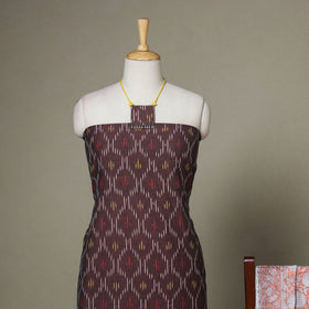 Brown - 2pc unstitched pochampally ikat dress material
