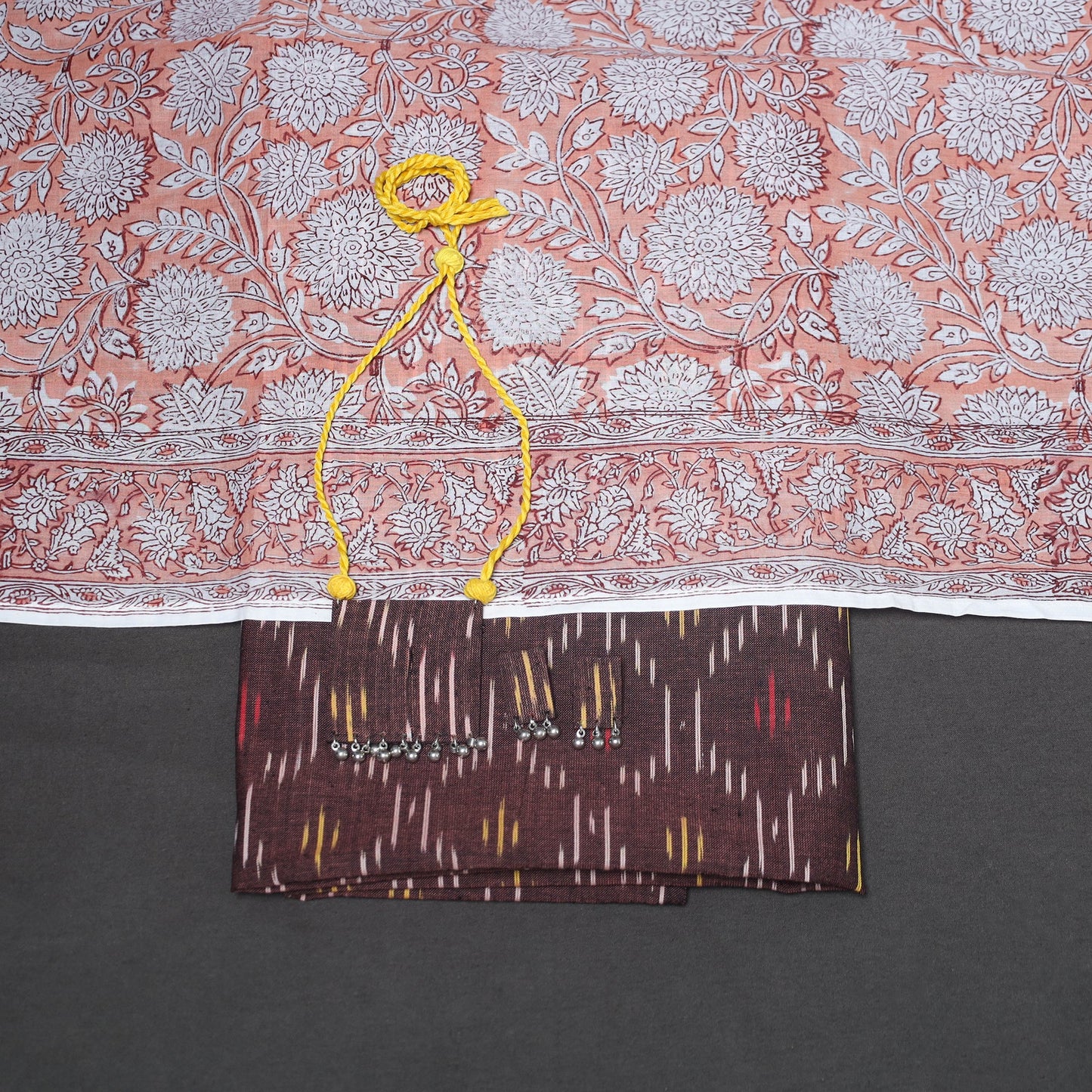 Brown - 2pc unstitched pochampally ikat dress material