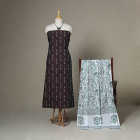 Brown - 2pc unstitched pochampally ikat dress material
