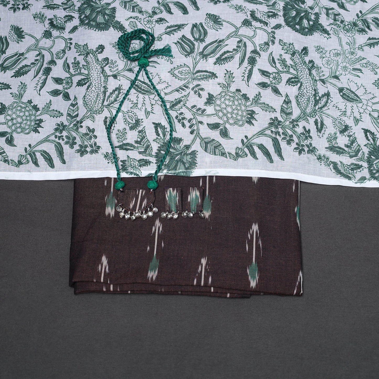 Brown - 2pc unstitched pochampally ikat dress material