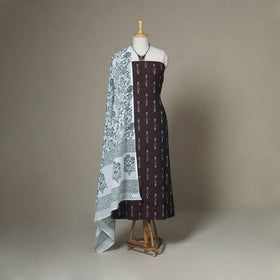 Brown - 2pc unstitched pochampally ikat dress material