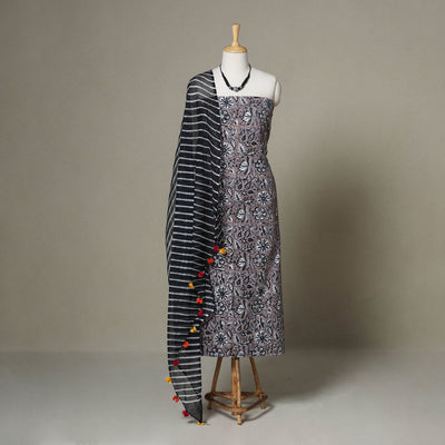 Brown - 2pc unstitched sanganeri dress material