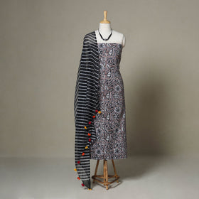 Brown - 2pc unstitched sanganeri dress material