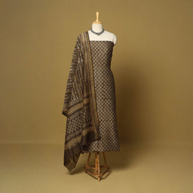 Brown - 3pc akola printed chanderi silk unstitched suit