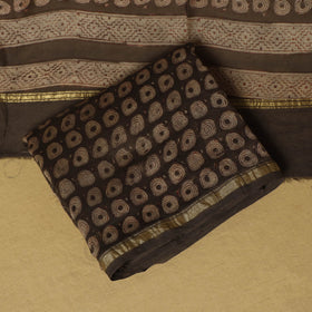 Brown - 3pc akola printed chanderi silk unstitched suit