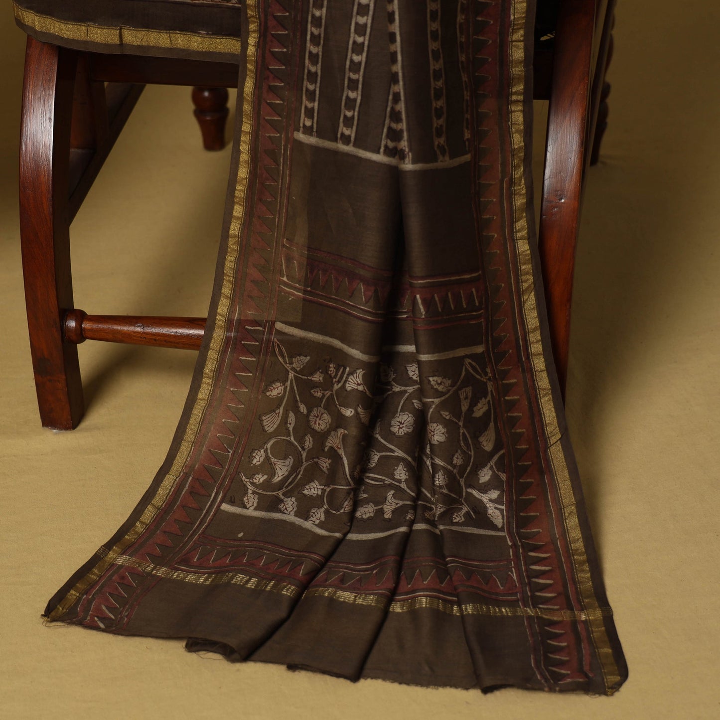 Brown - 3pc akola printed chanderi silk unstitched suit