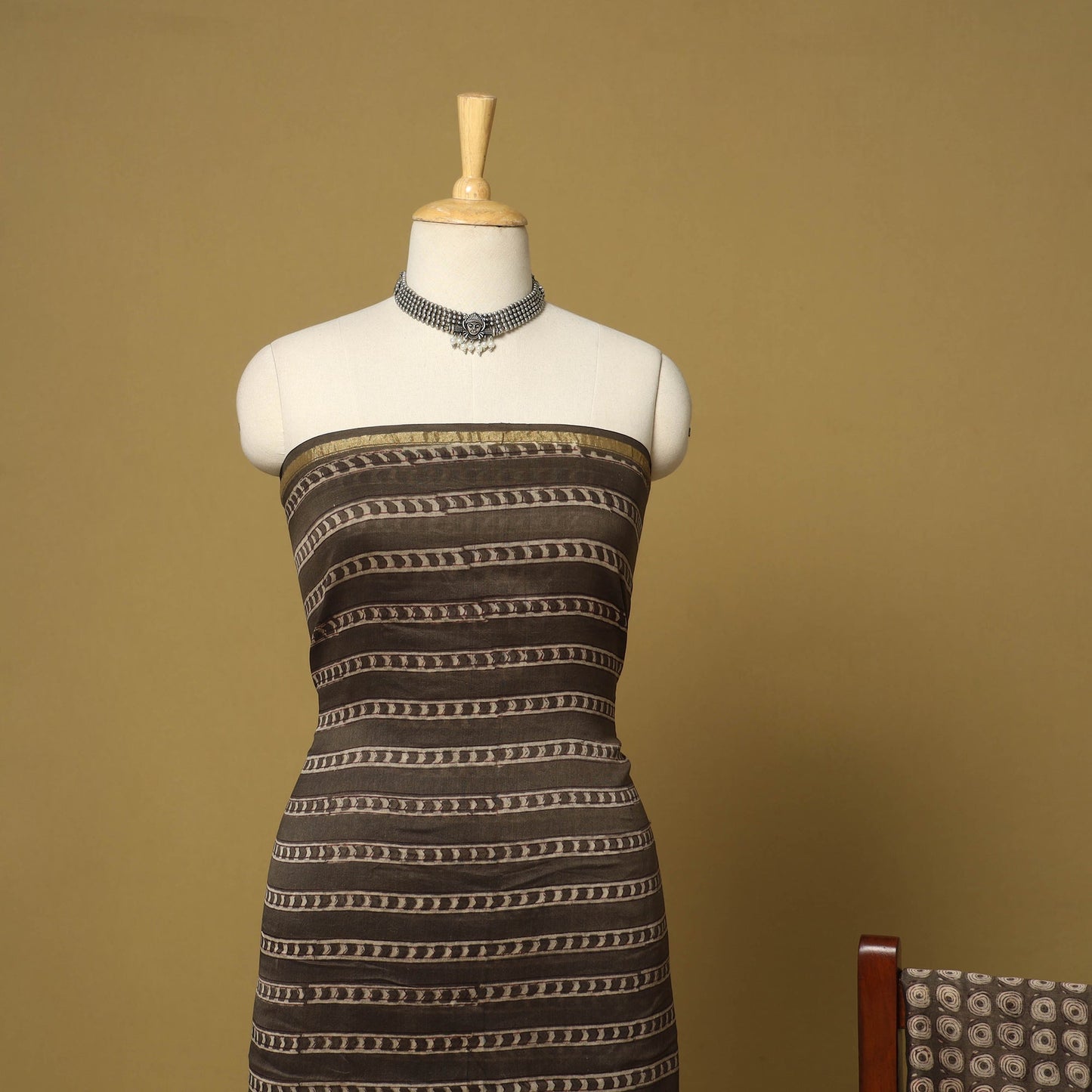 Brown - 3pc akola printed chanderi silk unstitched suit