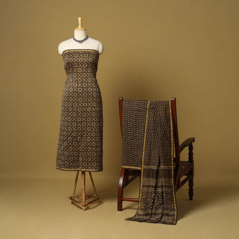 Brown - 3pc akola printed chanderi silk unstitched suit