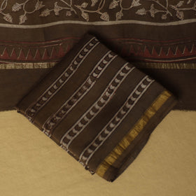 Brown - 3pc akola printed chanderi silk unstitched suit