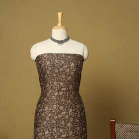 Brown - 3pc akola printed chanderi silk unstitched suit