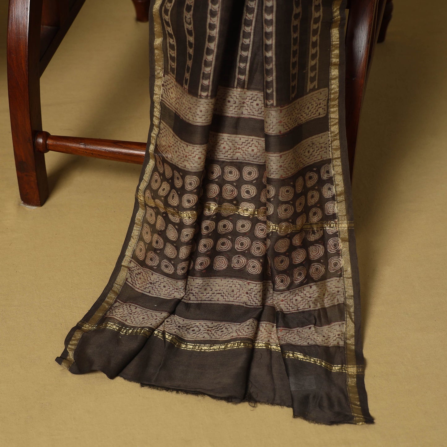 Brown - 3pc akola printed chanderi silk unstitched suit