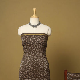 Brown - 3pc akola printed chanderi silk unstitched suit