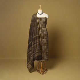 Brown - 3pc akola printed chanderi silk unstitched suit
