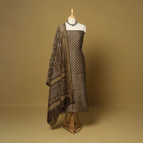 Brown - 3pc akola printed chanderi silk unstitched suit