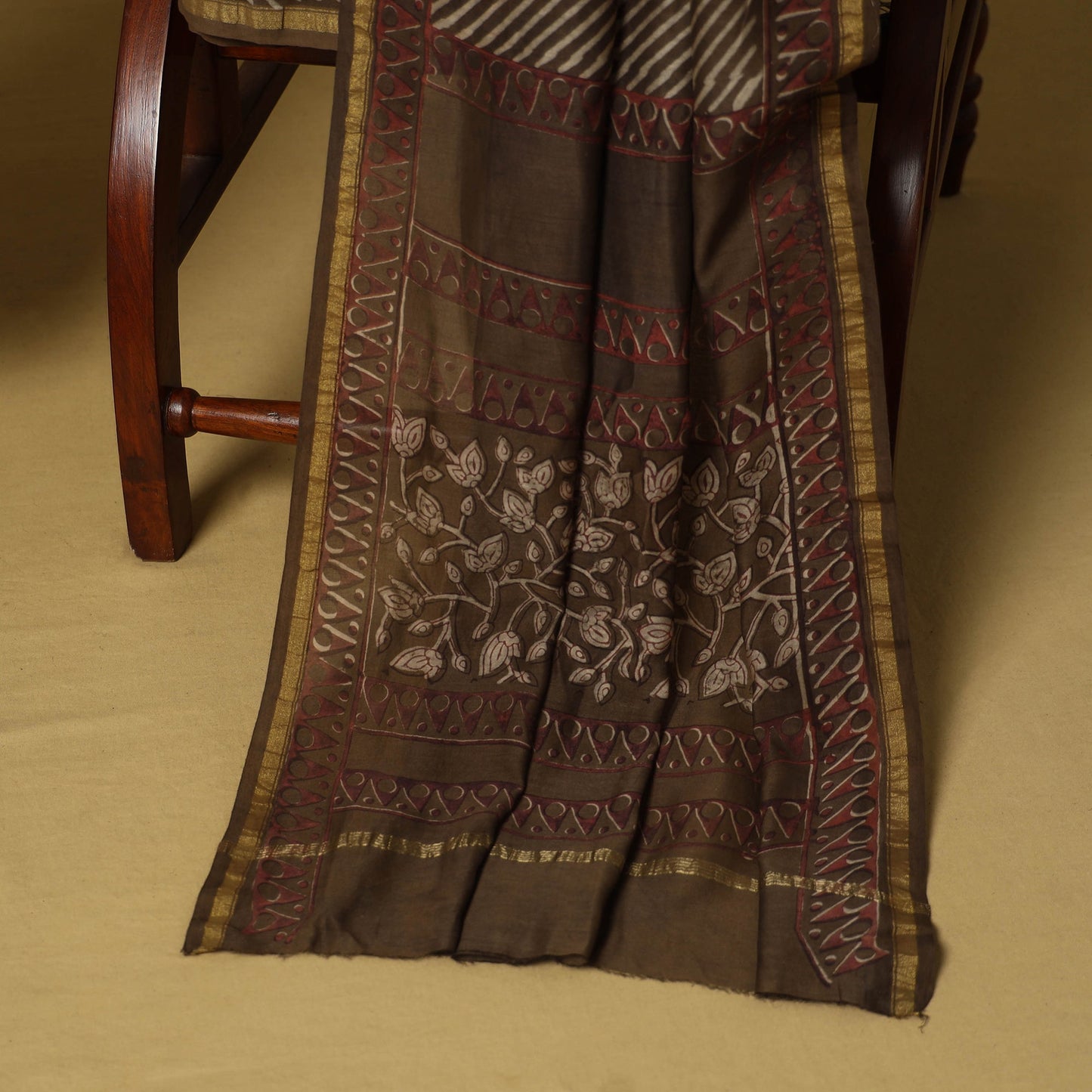 Brown - 3pc akola printed chanderi silk unstitched suit