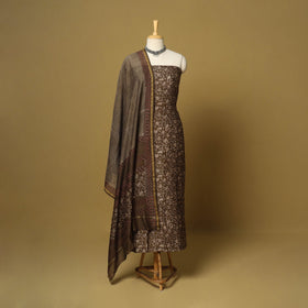 Brown - 3pc akola printed chanderi silk unstitched suit