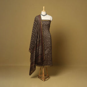 Brown - 3pc akola printed chanderi silk unstitched suit