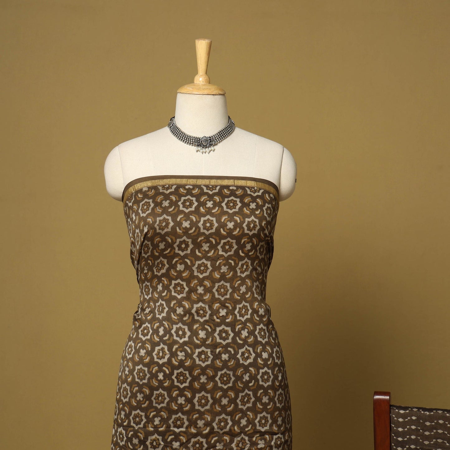 Brown - 3pc akola printed chanderi silk unstitched suit