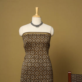 Brown - 3pc akola printed chanderi silk unstitched suit