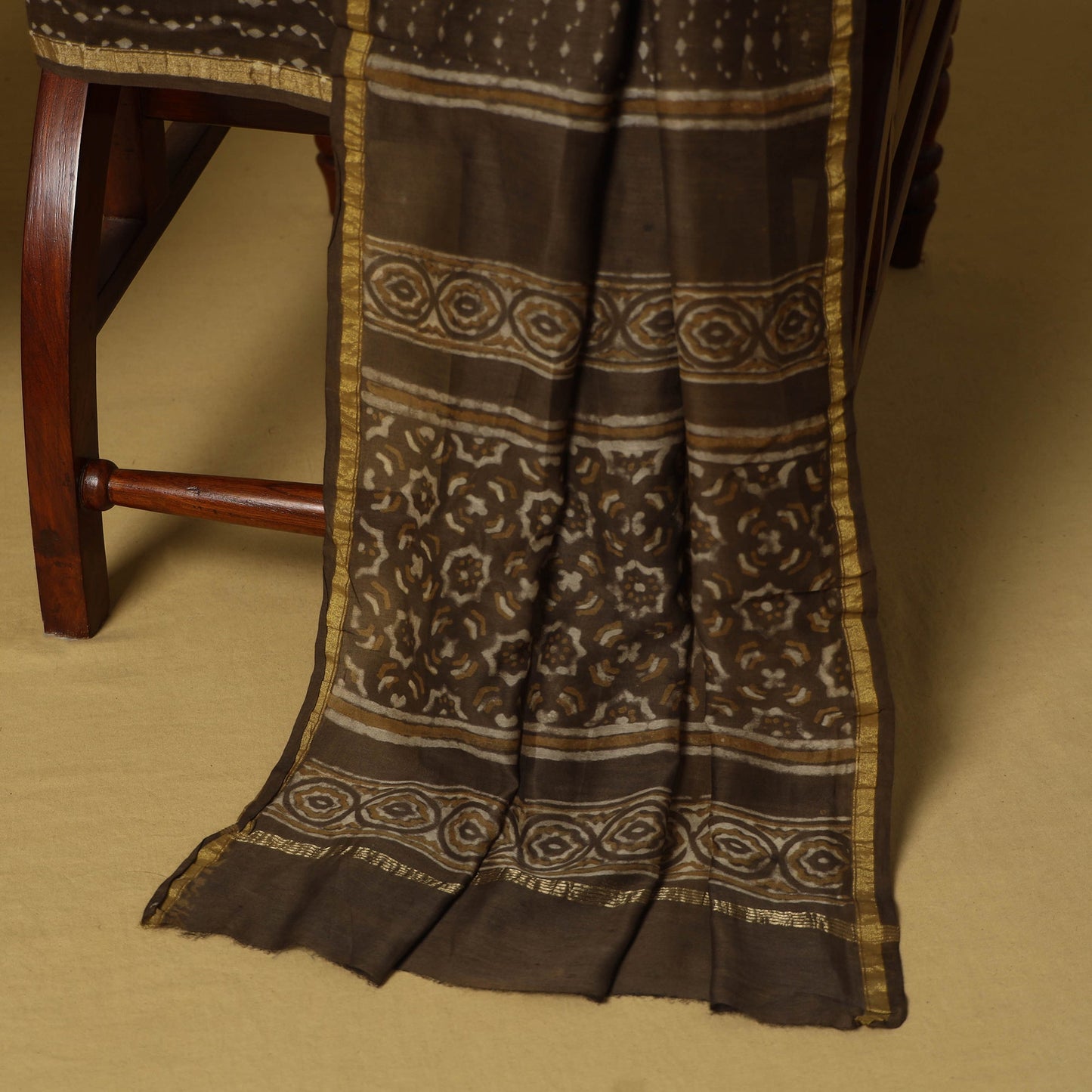 Brown - 3pc akola printed chanderi silk unstitched suit