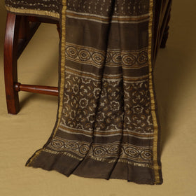 Brown - 3pc akola printed chanderi silk unstitched suit