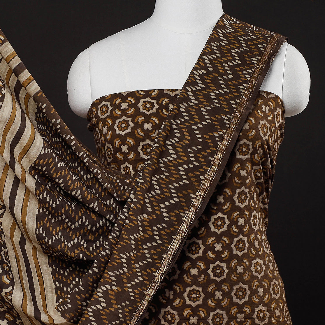  3pc Akola Block Printed Cotton Suit Material Set 