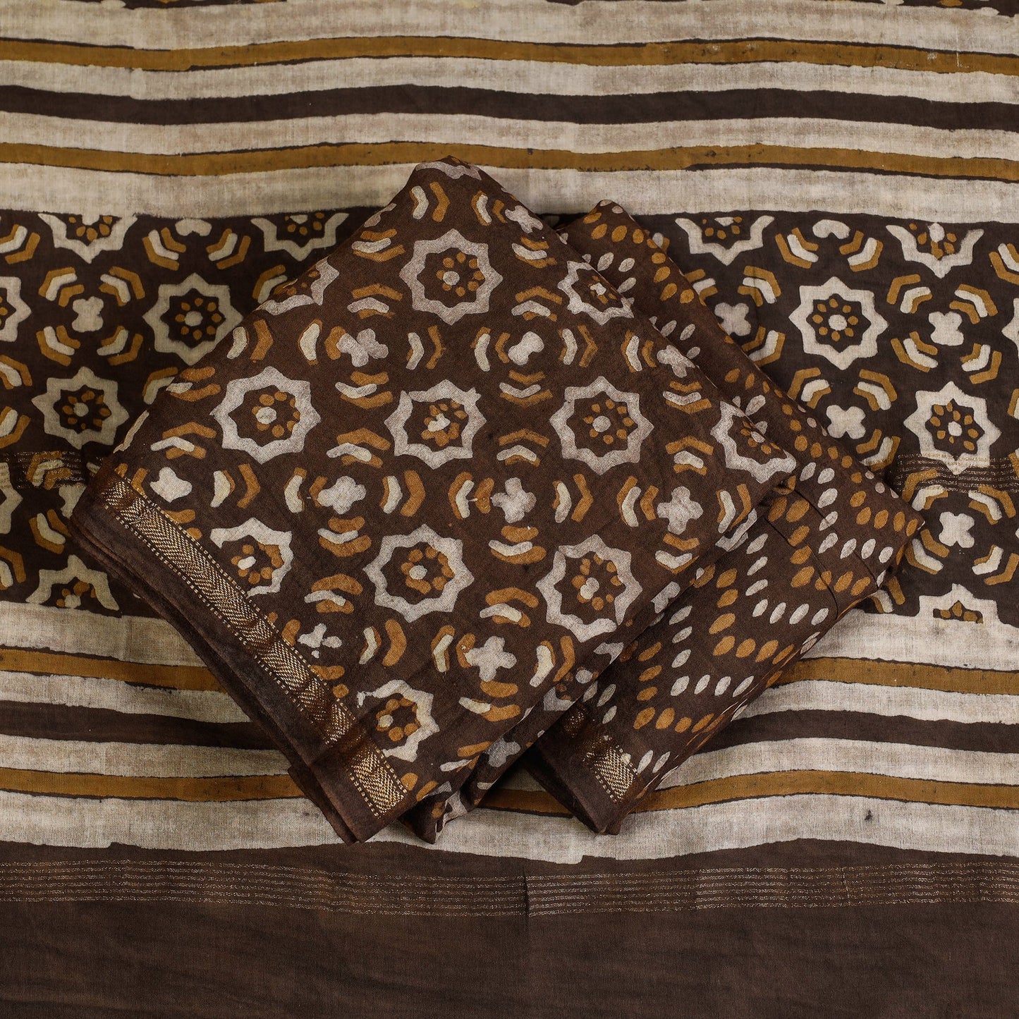  3pc Akola Block Printed Cotton Suit Material Set 