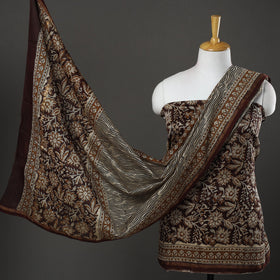  Brown 3pc Bagru Print Chanderi Silk Dress Material Online 