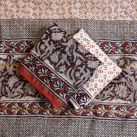 Brown 3pc Bagru Block Printed Chanderi Silk Suit Material Set