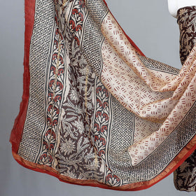 Brown 3pc Bagru Block Printed Chanderi Silk Suit Material Set