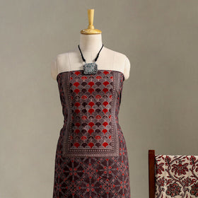 Brown 3pc Block Print Natural Dyed Ajrakh Dress Material
