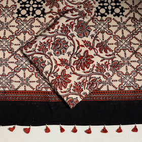 Brown 3pc Block Print Natural Dyed Ajrakh Dress Material