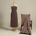 Brown 3pc Block Print Natural Dyed Ajrakh Dress Material