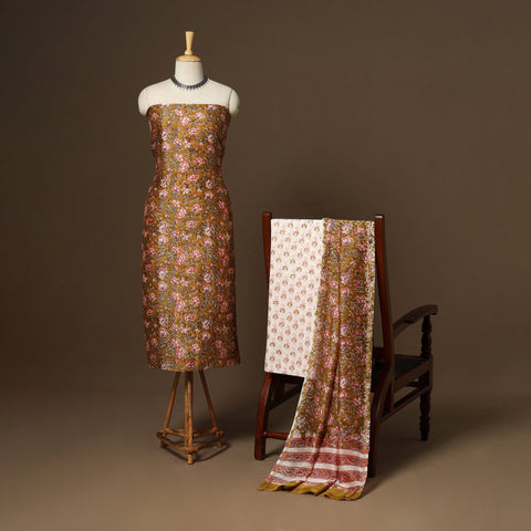 3pc chanderi silk unstitched hand sanganeri dress material