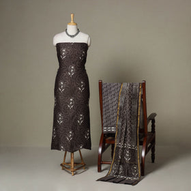 Brown - 3pc chanderi silk unstitched sanganeri dress