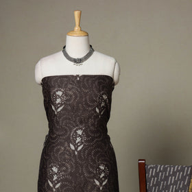 Brown - 3pc chanderi silk unstitched sanganeri dress