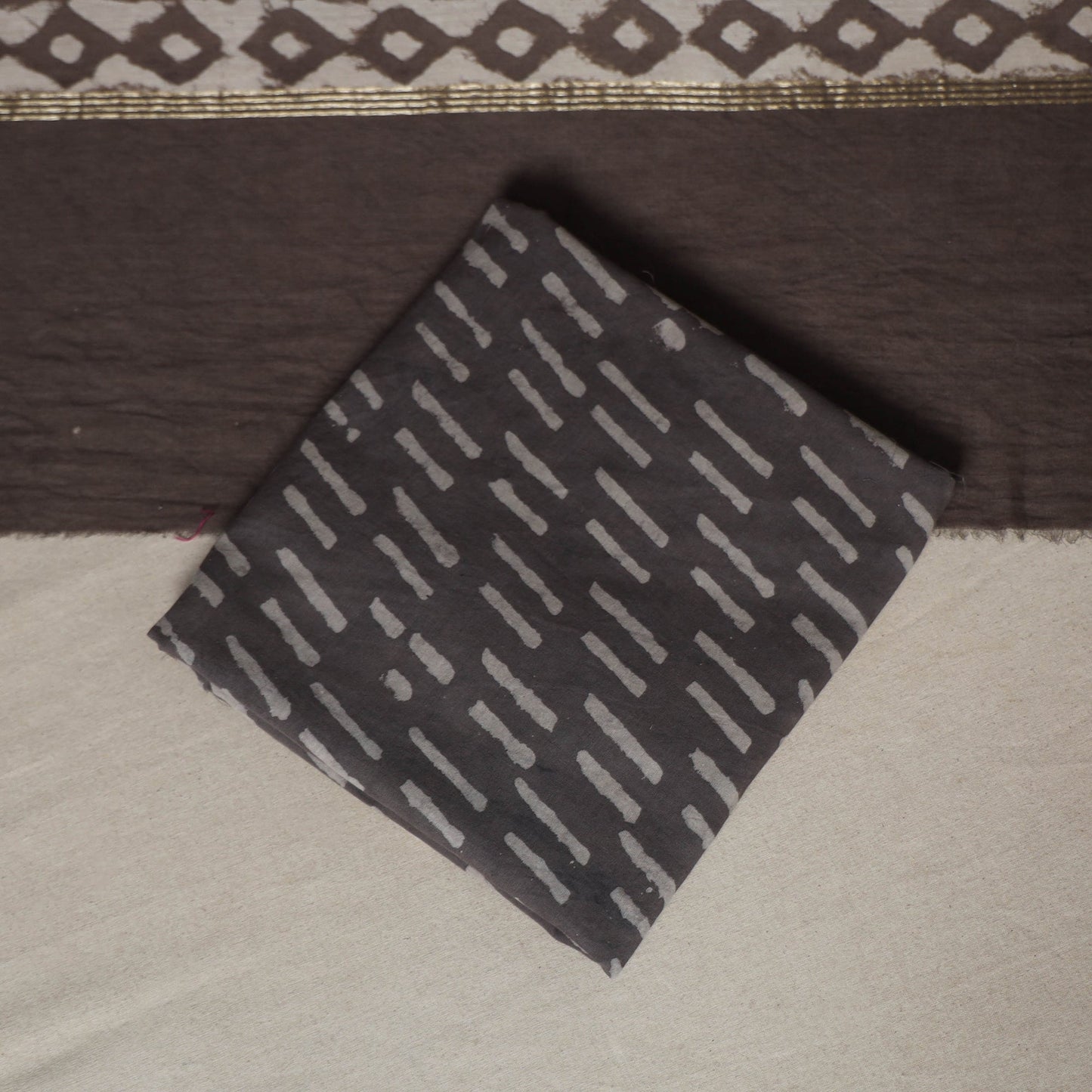 Brown - 3pc chanderi silk unstitched sanganeri dress