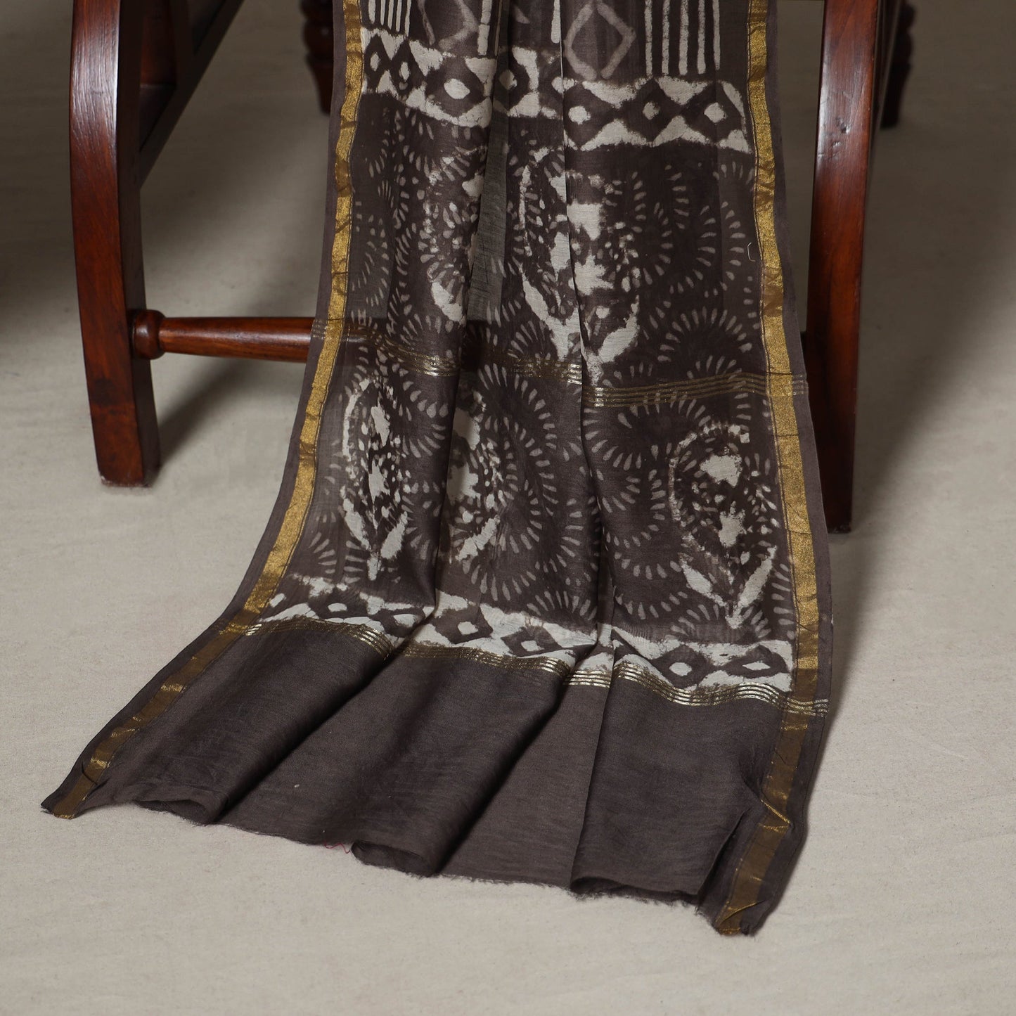 Brown - 3pc chanderi silk unstitched sanganeri dress