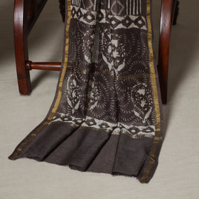 Brown - 3pc chanderi silk unstitched sanganeri dress