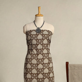 Brown 3pc Cotton Bagh Print Suit Material Set 