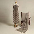 Brown 3pc Cotton Bagh Print Suit Material Set 