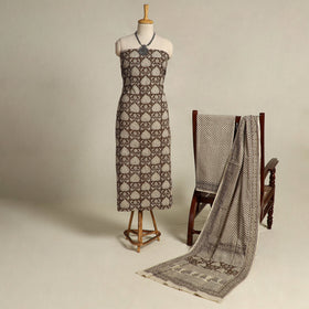 Brown 3pc Cotton Bagh Print Suit Material Set 