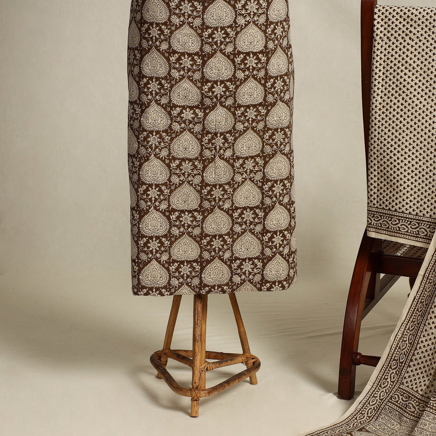 Brown 3pc Cotton Bagh Print Suit Material Set 