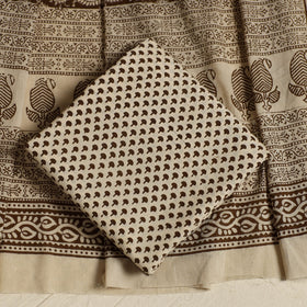 Brown 3pc Cotton Bagh Print Suit Material Set 