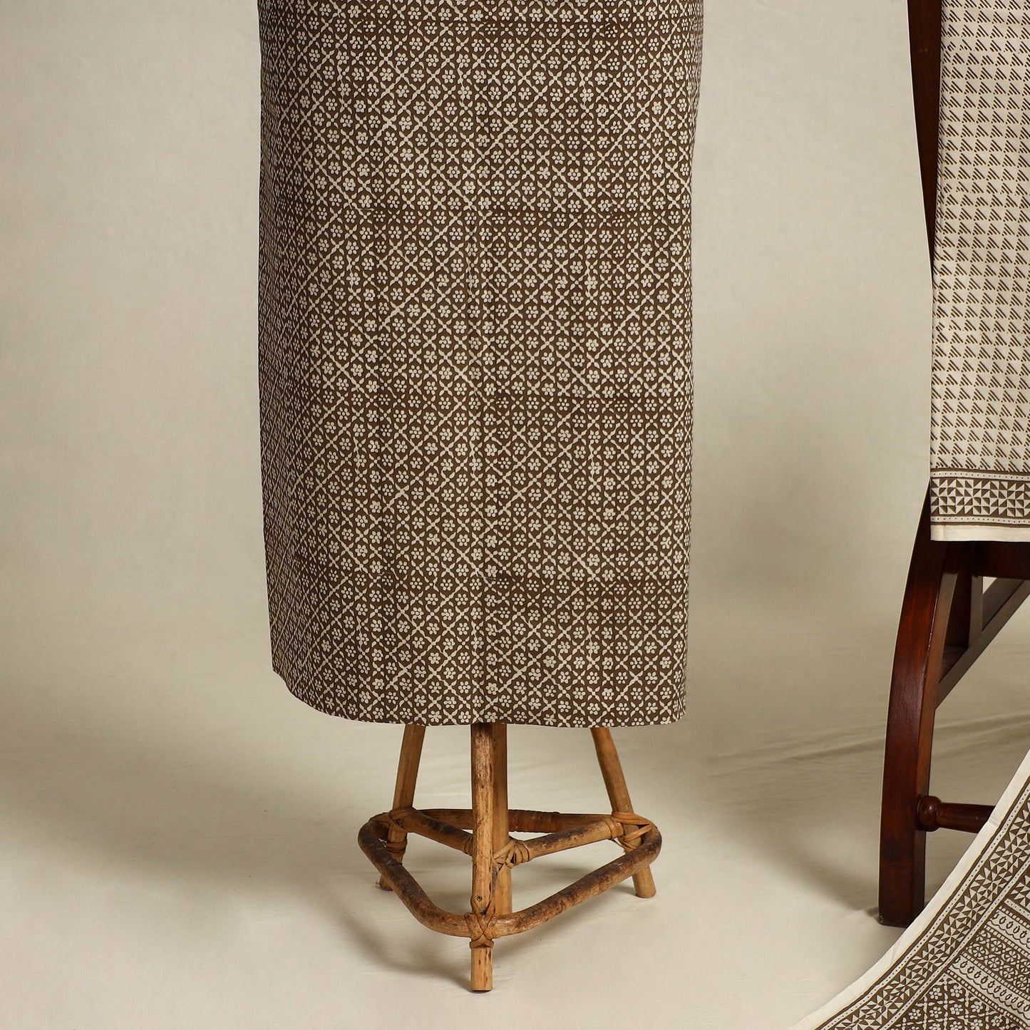 Brown 3pc Cotton Bagh Print Suit Material Set