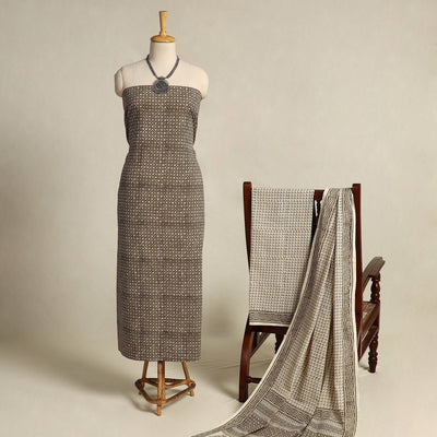 Brown 3pc Cotton Bagh Print Suit Material Set