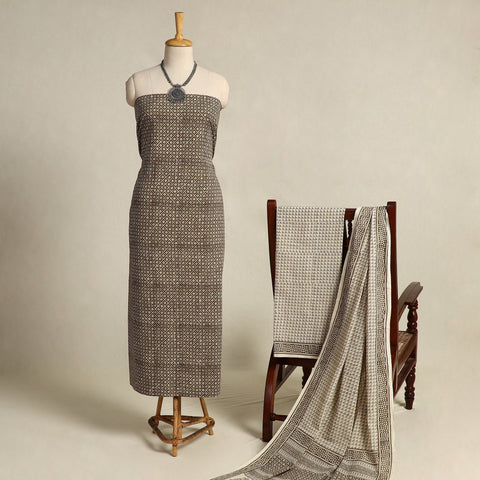 Brown 3pc Cotton Bagh Print Suit Material Set