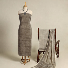 Brown 3pc Cotton Bagh Print Suit Material Set