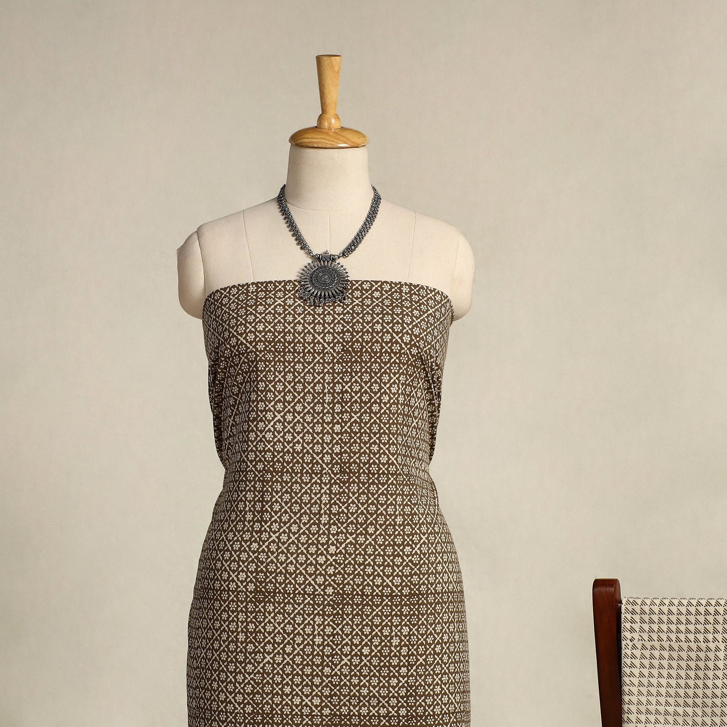 Brown 3pc Cotton Bagh Print Suit Material Set