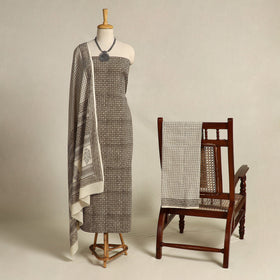 Brown 3pc Cotton Bagh Print Suit Material Set